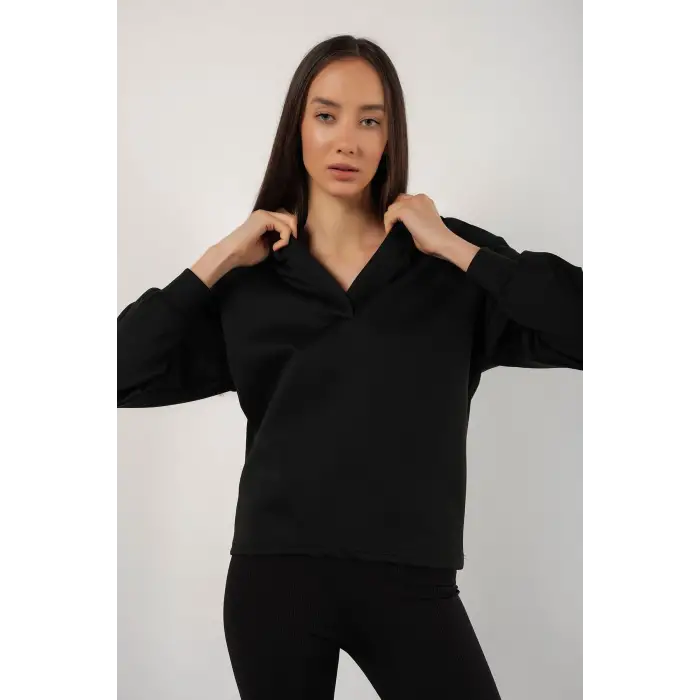 Kadın Siyah Scuba Kapüşonlu Sweatshirt scubasweatshirt