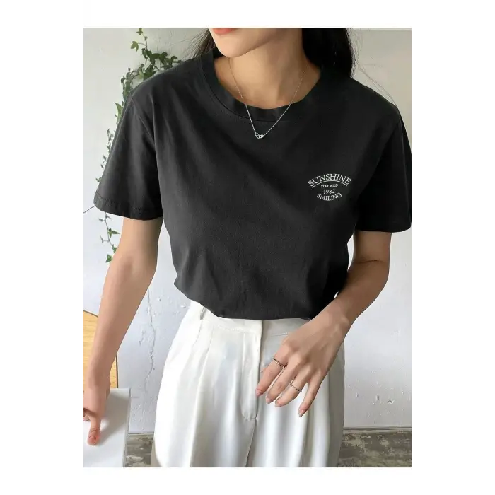 Kadın Siyah Sunshine Baskılı Oversize Tişört