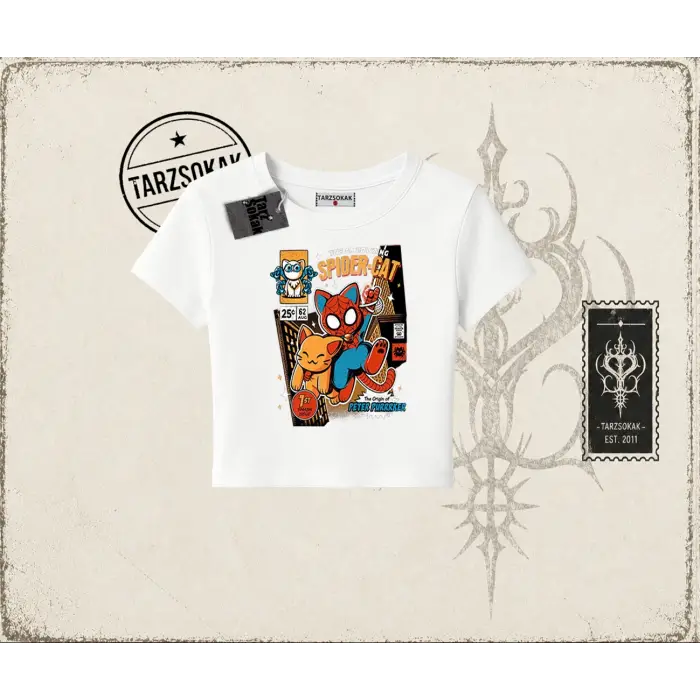 Kadın Spider Cat Kadın Baby Tee Beyaz