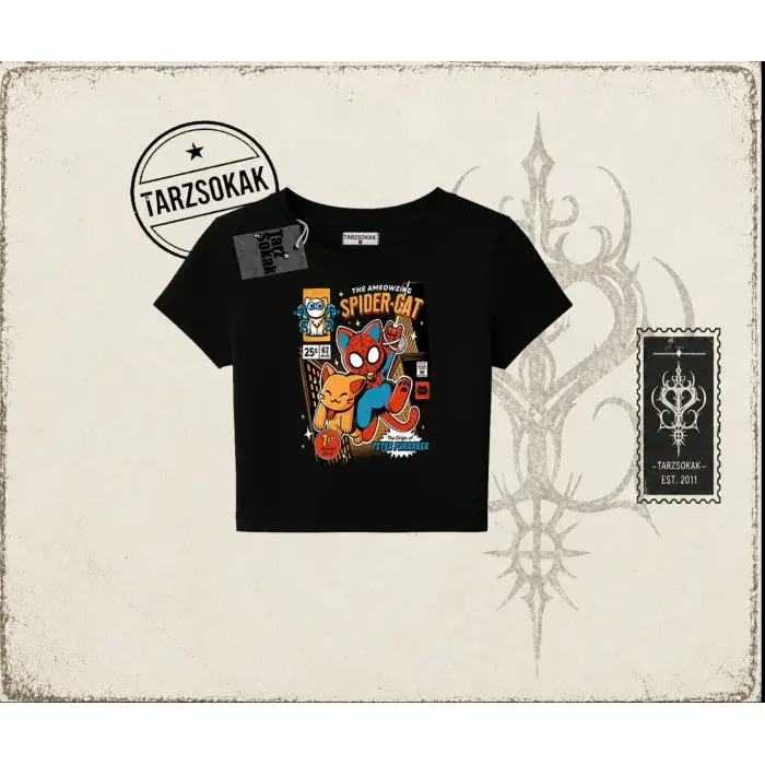 Kadın Spider Cat Kadın Baby Tee Beyaz