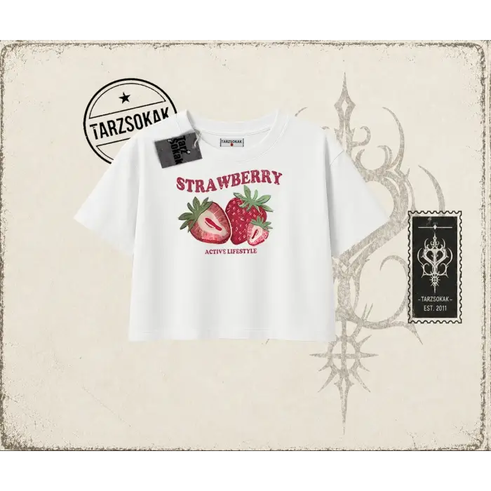 Kadın Strawberry Active Lifestyle Kadın Crop Tişört Beyaz