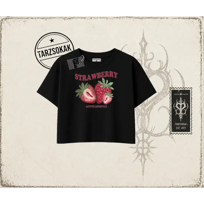 Kadın Strawberry Active Lifestyle Kadın Crop Tişört Beyaz