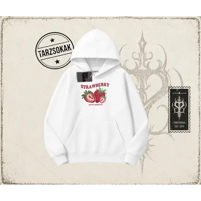 Kadın Strawberry Active Lifestyle Oversize Unisex Kapşonlu Sweatshirt Beyaz
