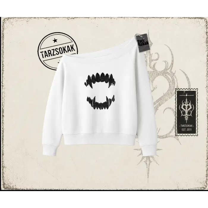 Kadın Teeth Kadın Kayık Yaka Sweatshirt Beyaz