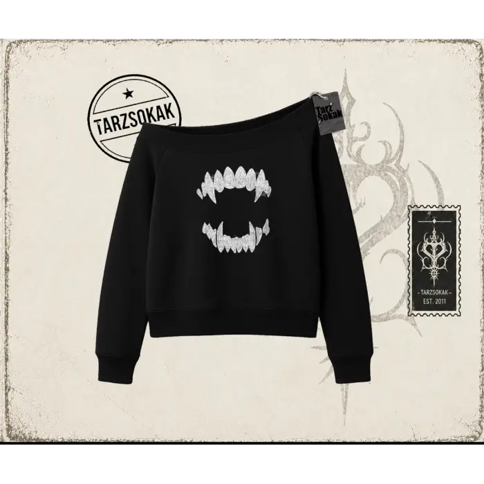Kadın Teeth Kadın Kayık Yaka Sweatshirt Beyaz