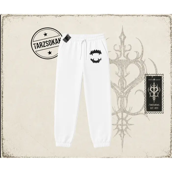 Kadın Teeth Unisex Jogger Eşofman Altı Beyaz