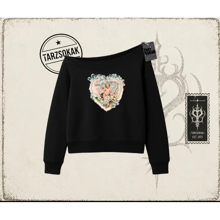 Kadın with Love and Devotion Kadın Kayık Yaka Sweatshirt Beyaz