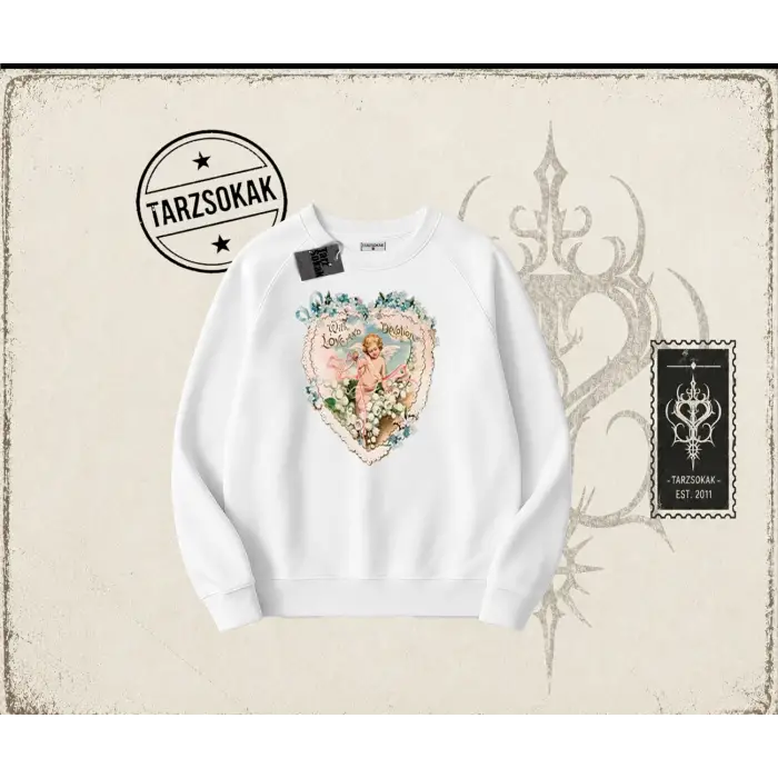 Kadın with Love and Devotion Oversize Unisex Bisiklet Yaka Sweatshirt Beyaz