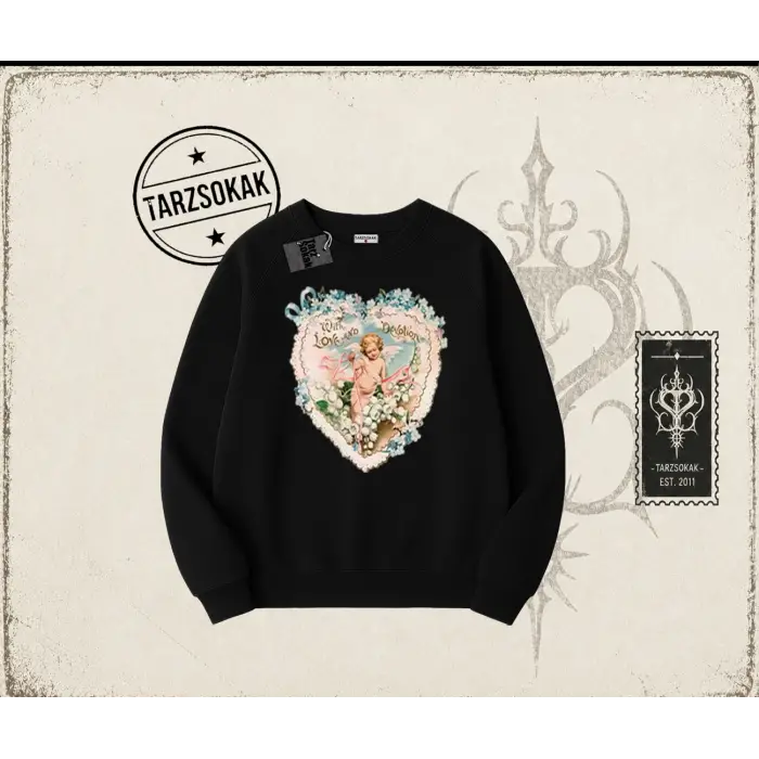 Kadın with Love and Devotion Oversize Unisex Bisiklet Yaka Sweatshirt Beyaz