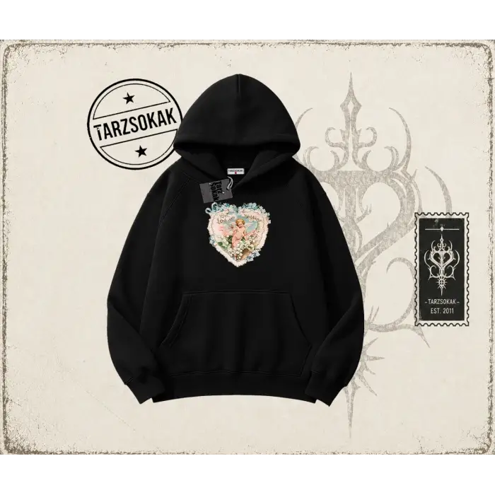 Kadın with Love and Devotion Oversize Unisex Kapşonlu Sweatshirt Beyaz