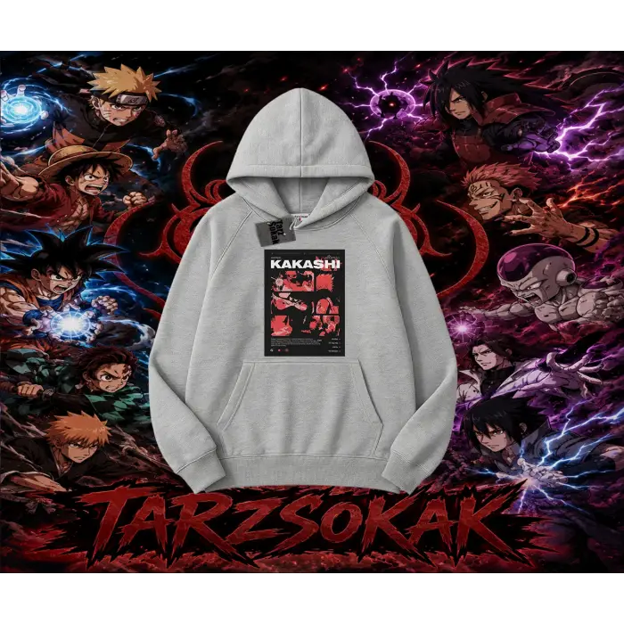 Kakashi Hatake Naruto Anime Karakteri Oversize Unisex Kapşonlu Sweatshirt Beyaz