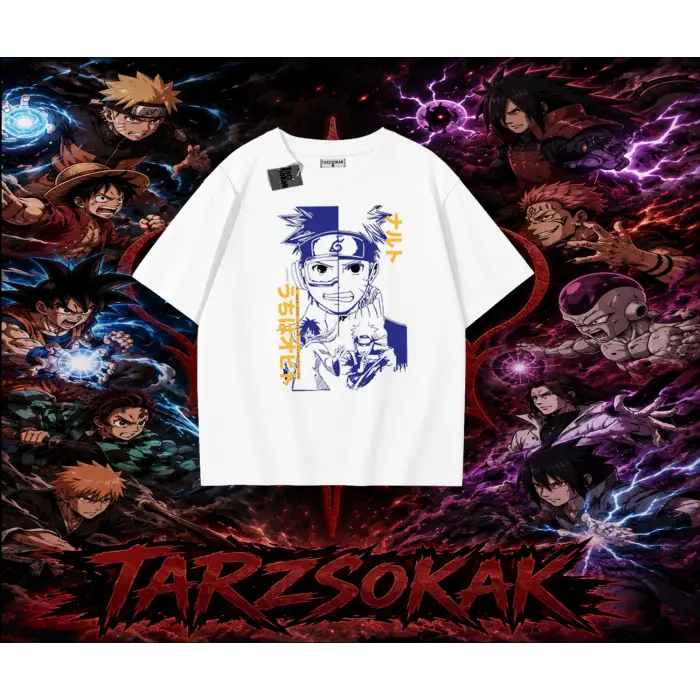 Kakashi Hatake Naruto Anime Karakteri Oversize Unisex Tişört Beyaz