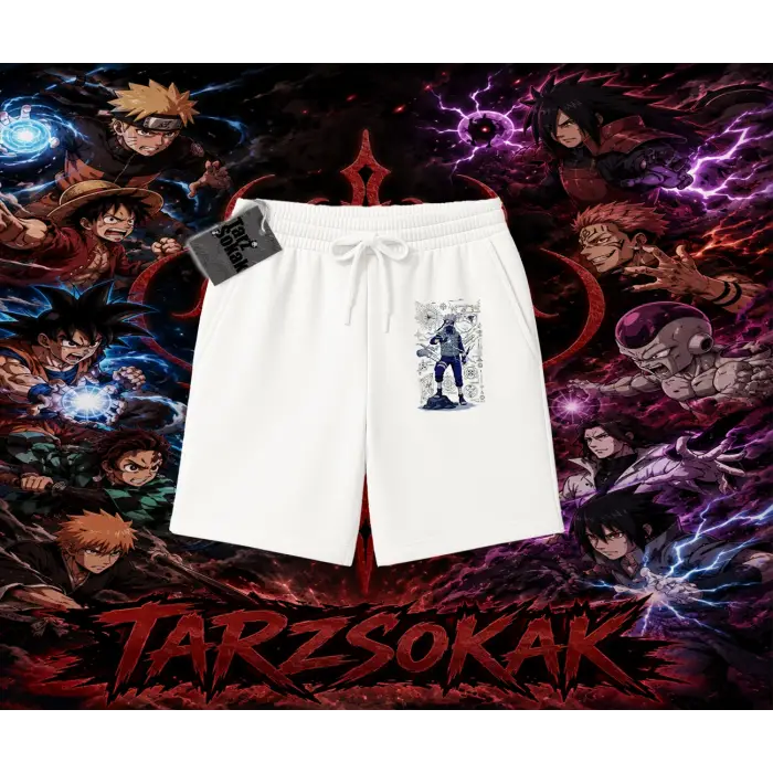 Kakashi Hatake Naruto Anime Karakteri Unisex Şort Beyaz