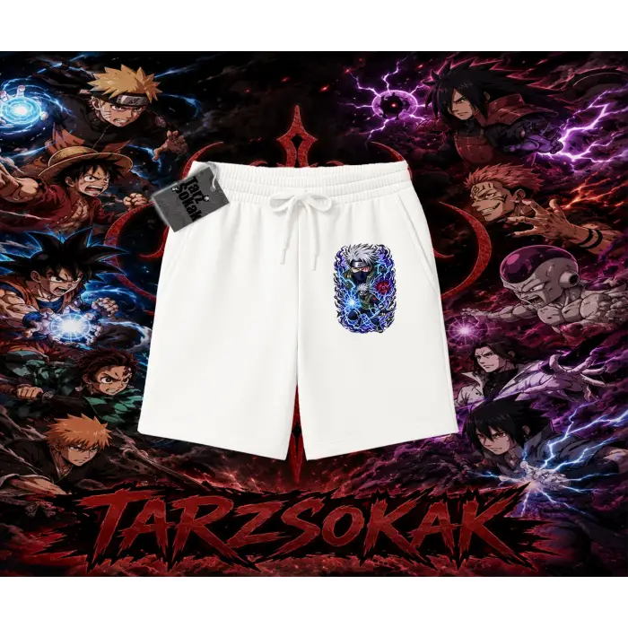 Kakashi Hatake Naruto Anime Karakteri Unisex Şort Beyaz