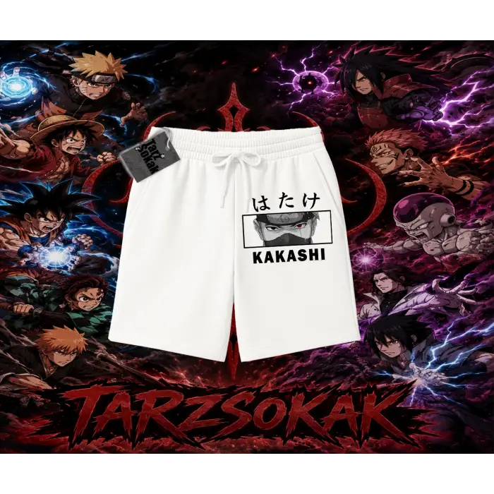 Kakashi Hatake Naruto Anime Karakteri Unisex Şort Beyaz