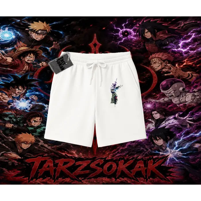 Kakashi Hatake Naruto Anime Karakteri Unisex Şort Beyaz