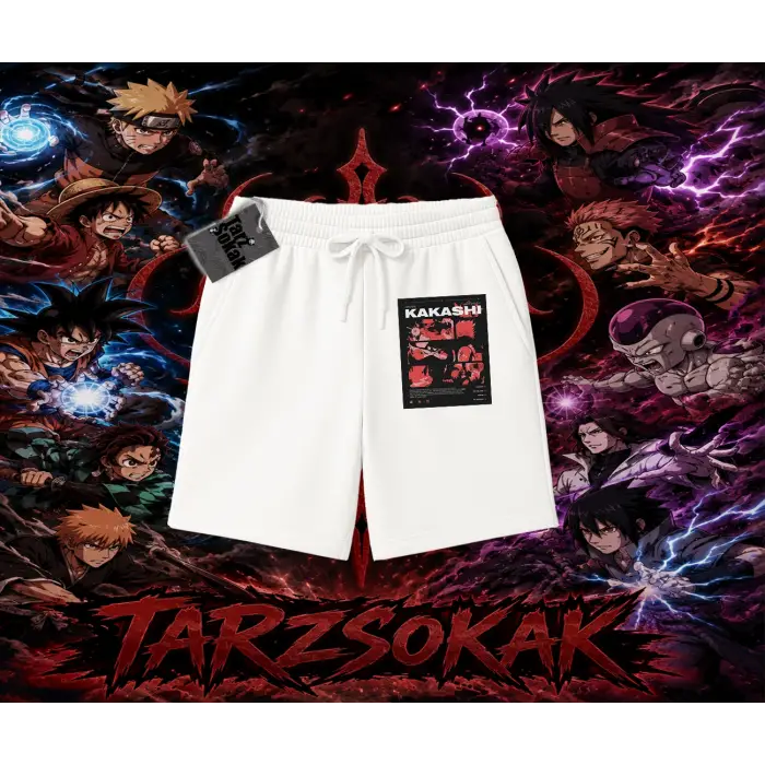 Kakashi Hatake Naruto Anime Karakteri Unisex Şort Beyaz