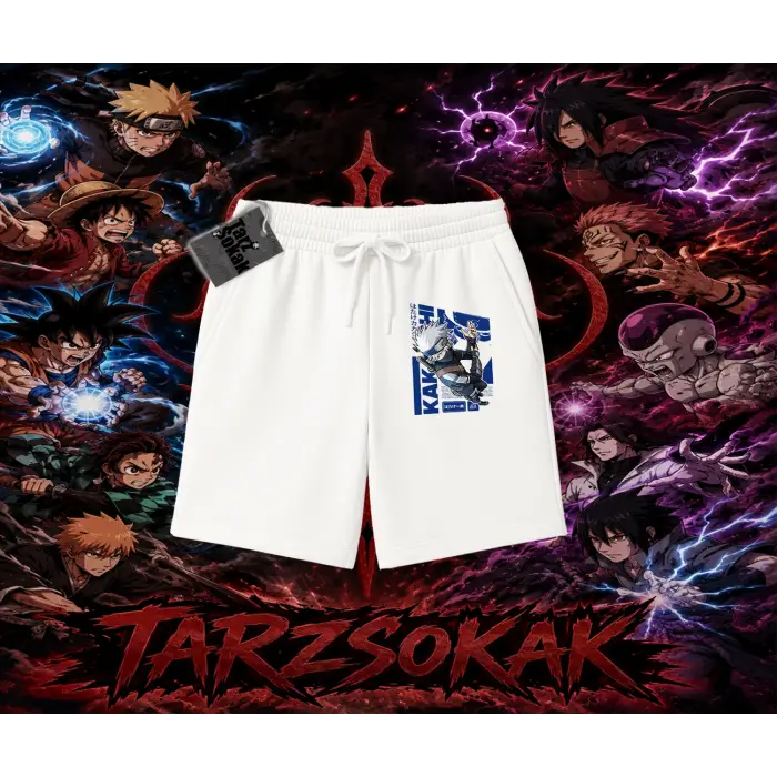 Kakashi Hatake Naruto Anime Karakteri Unisex Şort Beyaz