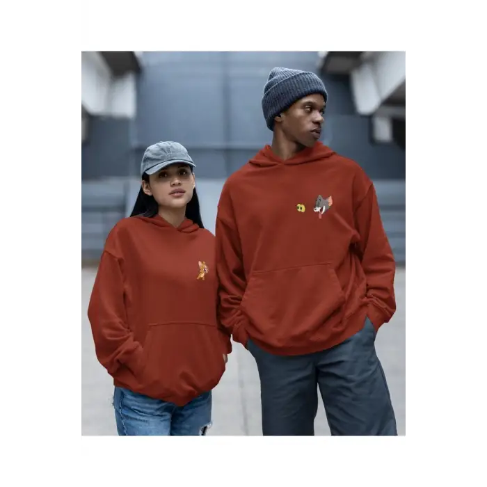 Kaliteli çift sevgili kombini tom ve jerry unisex kapşonlu
