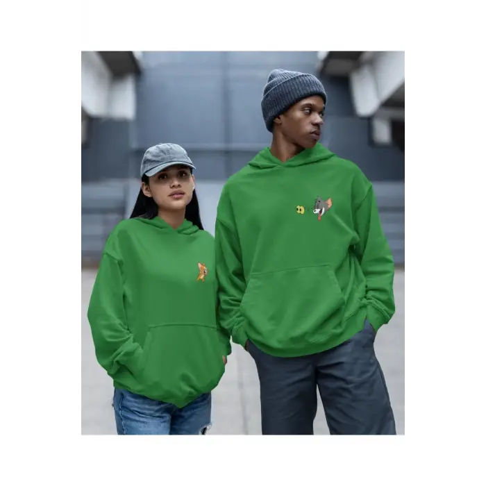 Kaliteli çift sevgili kombini tom ve jerry unisex kapşonlu