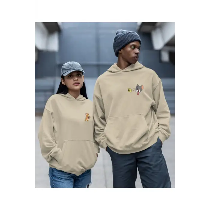 Kaliteli çift sevgili kombini tom ve jerry unisex kapşonlu