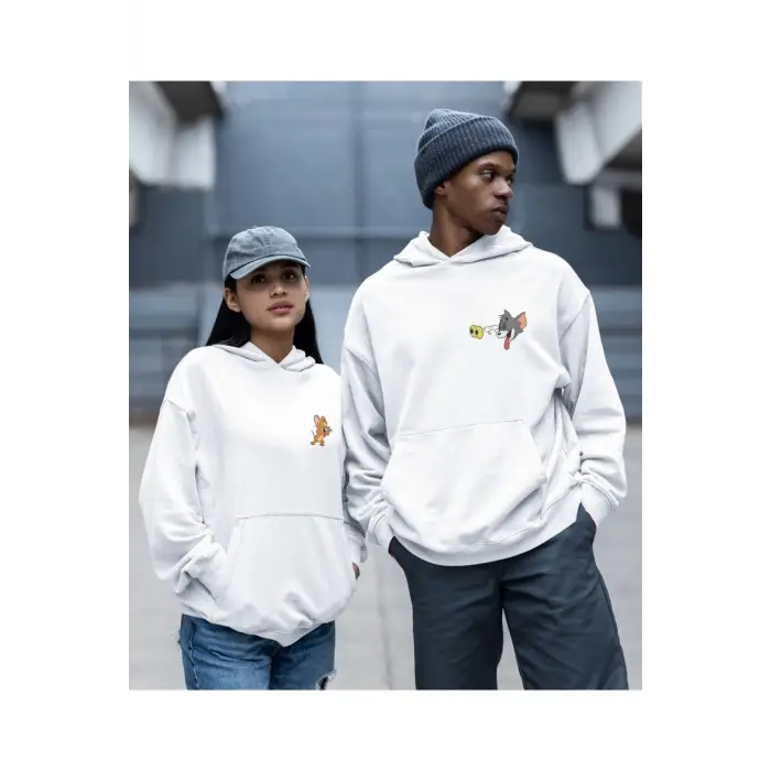 Kaliteli çift sevgili kombini tom ve jerry unisex kapşonlu
