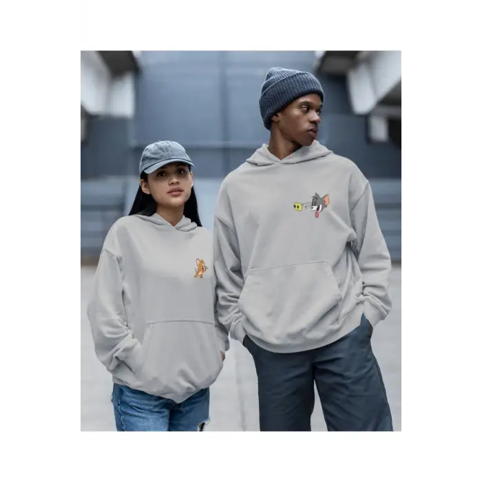 Kaliteli çift sevgili kombini tom ve jerry unisex kapşonlu