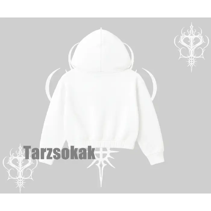 Kapşonlu Crop Sweatshirt Anime Devils Girl Japanese Style Baskılı