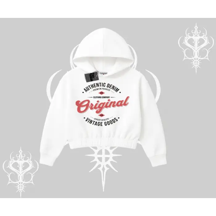 Kapşonlu Crop Sweatshirt Authentic Denim Original