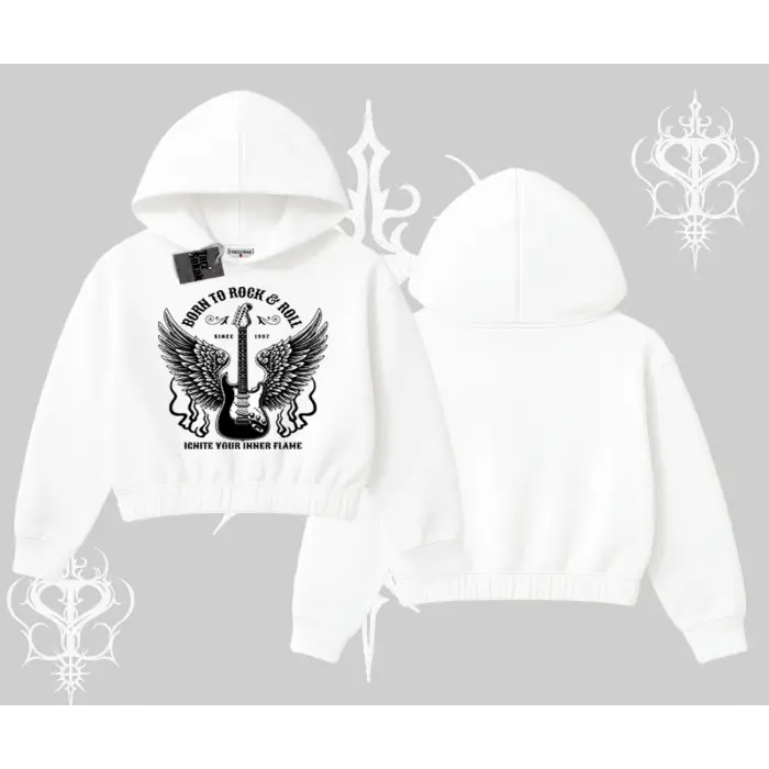 Kapşonlu Crop Sweatshirt Born to Rock Eternal Flame Legacy