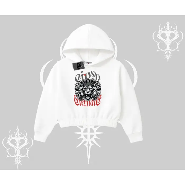 Kapşonlu Crop Sweatshirt Crowned Lion Rock Authority Myth