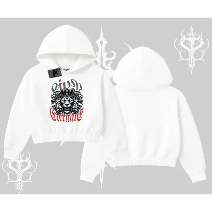 Kapşonlu Crop Sweatshirt Crowned Lion Rock Authority Myth