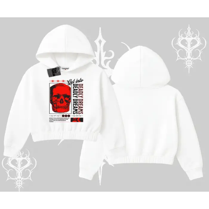 Kapşonlu Crop Sweatshirt Deadly Dreams Skull Redcore Street Manifest