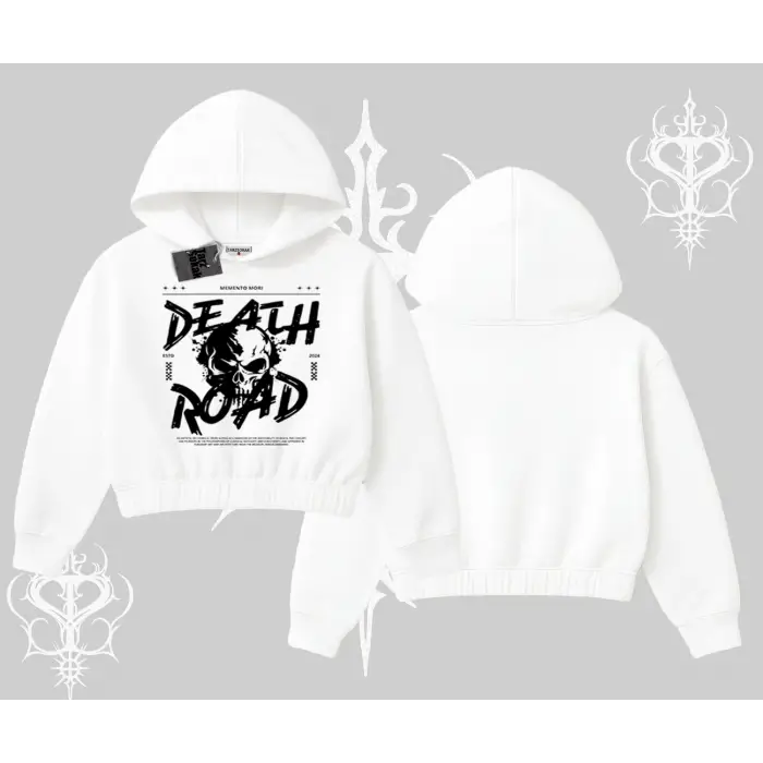 Kapşonlu Crop Sweatshirt Death Road Memento Mori Street Manifest