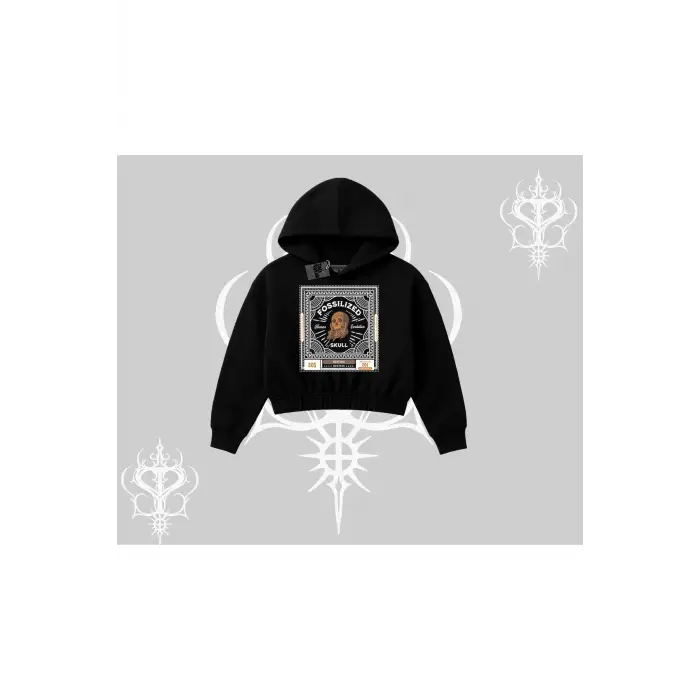 Kapşonlu Crop Sweatshirt Fossilized Skull Underground Archive
