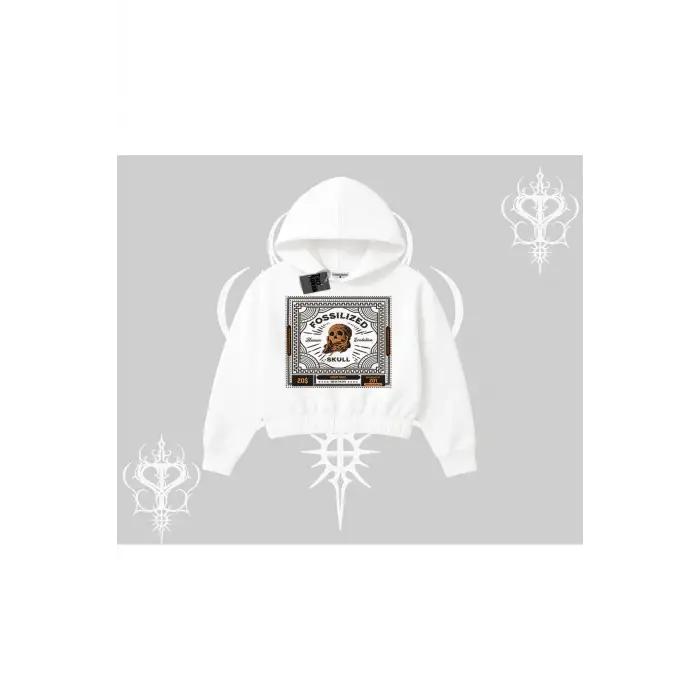 Kapşonlu Crop Sweatshirt Fossilized Skull Underground Archive