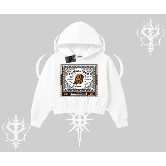 Kapşonlu Crop Sweatshirt Fossilized Skull Underground Archive