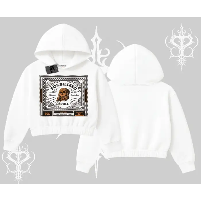 Kapşonlu Crop Sweatshirt Fossilized Skull Underground Archive