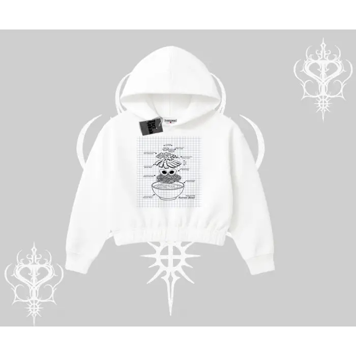 Kapşonlu Crop Sweatshirt Noodle Theory Hand Drawn Concept