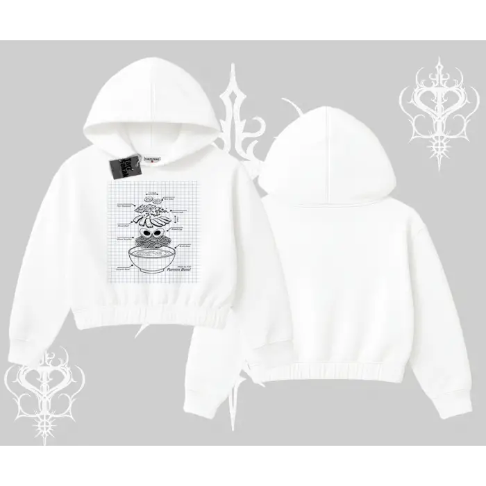 Kapşonlu Crop Sweatshirt Noodle Theory Hand Drawn Concept
