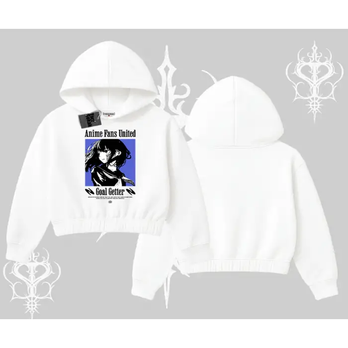 Kapşonlu Crop Sweatshirt Oversize Anime Kız Baskılı