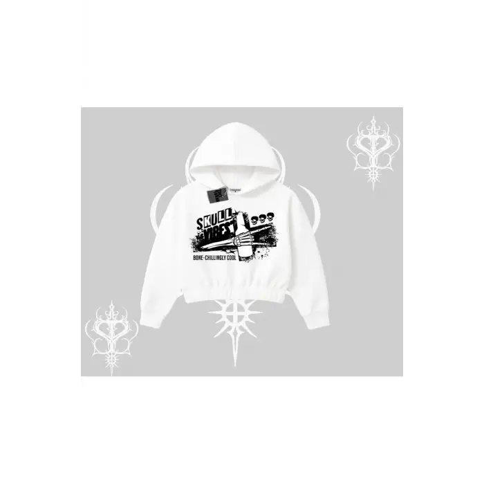 Kapşonlu Crop Sweatshirt Skull Impact Bone Chilling Street Icon
