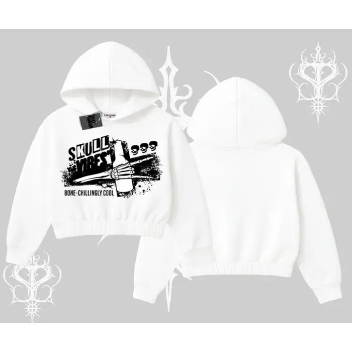 Kapşonlu Crop Sweatshirt Skull Impact Bone Chilling Street Icon