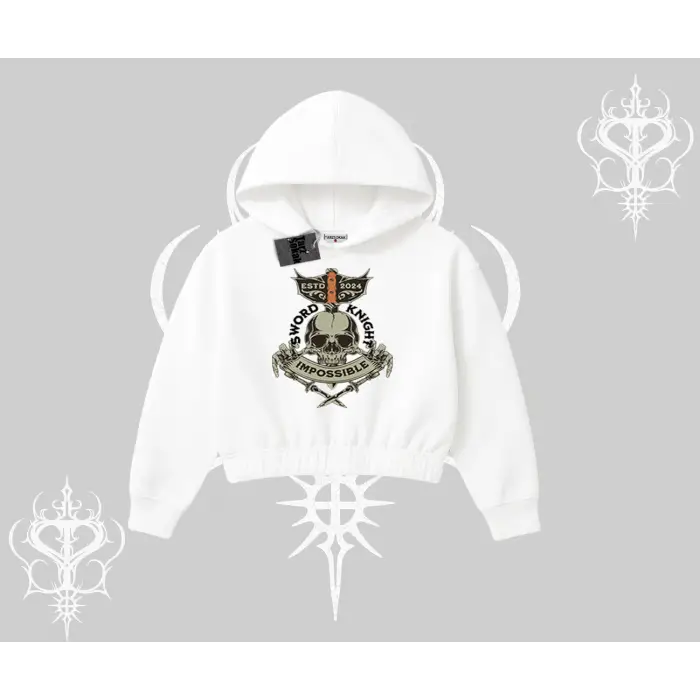 Kapşonlu Crop Sweatshirt Sword Knight Skull Impossible Street Creed