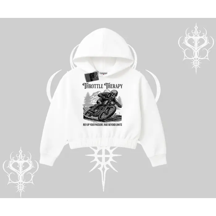 Kapşonlu Crop Sweatshirt Throttle Therapy No Brakes Just Freedom