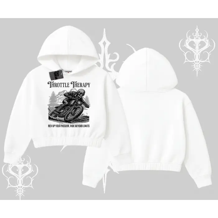 Kapşonlu Crop Sweatshirt Throttle Therapy No Brakes Just Freedom
