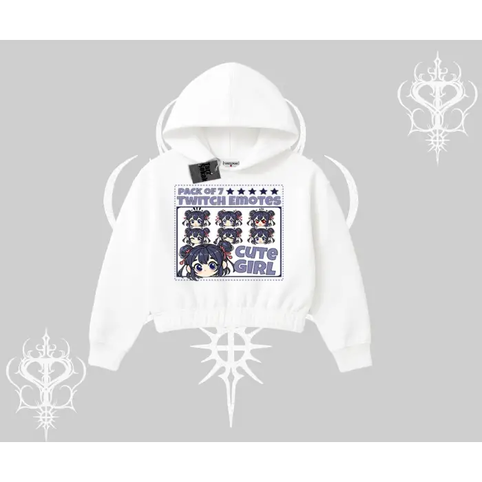 Kapşonlu Crop Sweatshirt Twitch Emotes Cute Girl Anime Expression