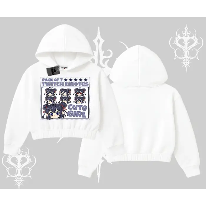 Kapşonlu Crop Sweatshirt Twitch Emotes Cute Girl Anime Expression