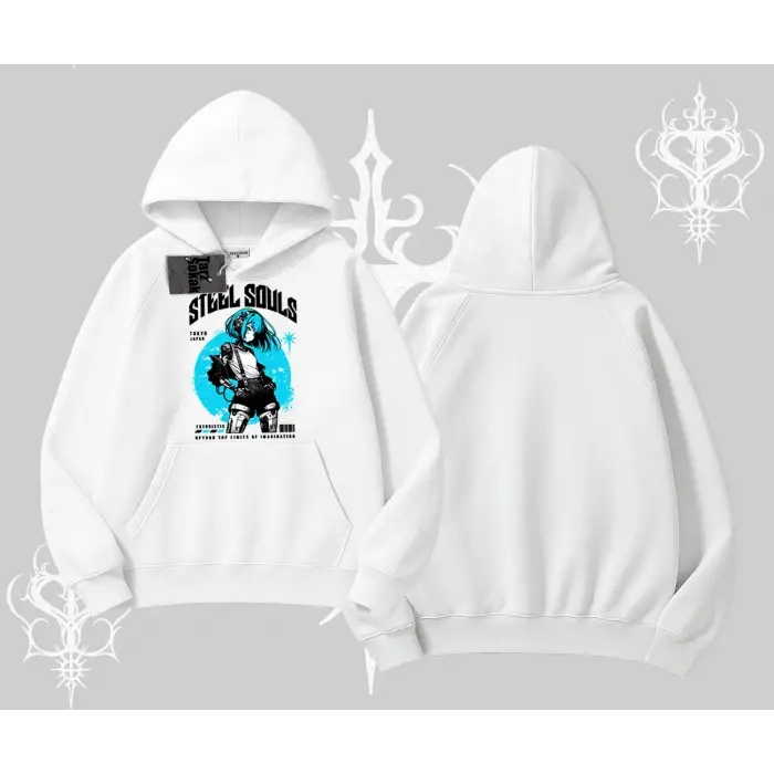 Kapşonlu Sweatshirt Anime Cyberpunk Kız Baskılı