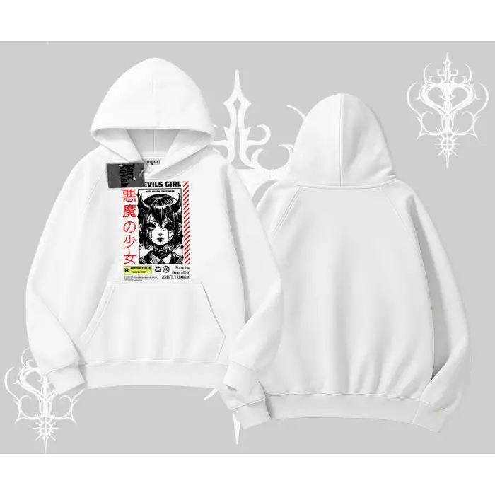 Kapşonlu Sweatshirt Anime Devils Girl Japanese Style Baskılı
